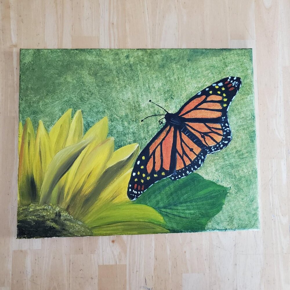 2 Butterfly Canvas Paintings - Picture 2 of 3